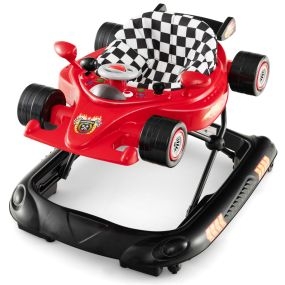 Andador plegable 4 en 1 ajustable 3 niveles con bandeja musical y de comida rojo