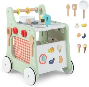 Cocina de juguete 6 en 1 con carrito de aprendizaje, juego de formas, reloj educativo y ruedas, verde, 12+ meses