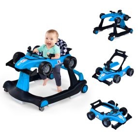 Andador 4 en 1 para niños plegable con altura y velocidad regulables, carillón con luces, azul