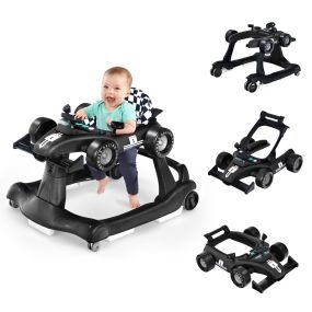 Andador 4 en 1 para niños plegable con altura y velocidad regulables, carillón con luces, negro