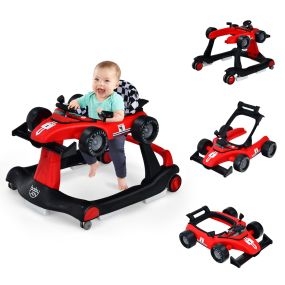 Andador 4 en 1 para niños plegable con altura y velocidad regulables, carillón con luces, rojo
