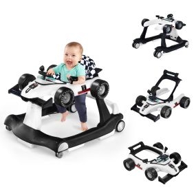 Andador 4 en 1 para niños plegable con altura y velocidad regulables, carillón con luces, blanco