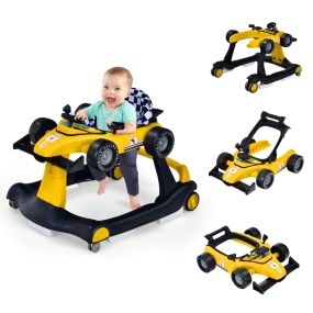 Andador 4 en 1 para niños plegable con altura y velocidad regulables, carillón y luces, amarillo