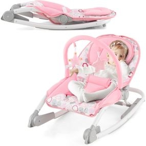 Mecedor 2 en 1 para bebés 0-6 meses portátil con respaldo ajustable y asiento desmontable rosa