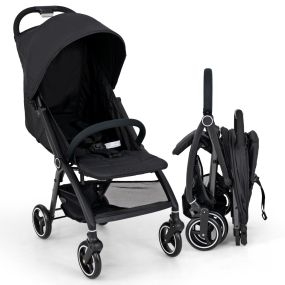 Carrito de bebé ligero plegable con una mano, respaldo ajustable, capota y arnés, negro