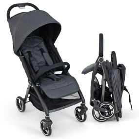 Carrito de bebé ligero plegable con una mano, respaldo ajustable, capota y arnés, gris