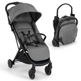 Cochecito ligero para bebé compacto de viaje plegable con una mano respaldo reclinable capota gris
