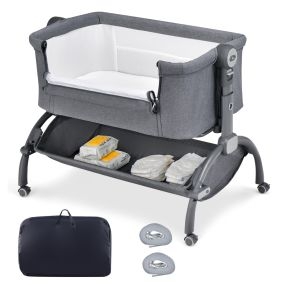 Cama de noche 2 en 1 para bebés altura ajustable 4 ruedas mosquitera cesta 95 x 65 x 70-82 cm gris