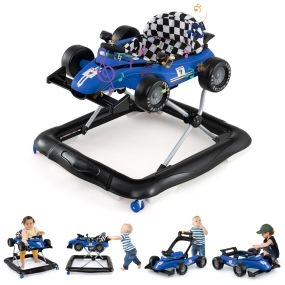 Andador para bebé 4 en 1 ajustable en 3 niveles con volante, asiento acolchado y caja de música azul