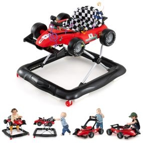 Andador para bebé 4 en 1 con altura ajustable, asiento, música y coche empujable rojo