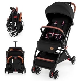 Cochecito de bebé plegable con capota retráctil, respaldo y reposapiés ajustables, aluminio ligero, negro, 6-36 meses
