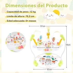 Centro de actividades de rebote para bebés 6+ meses con luces, sonido, altura ajustable y bandeja musical amarillo
