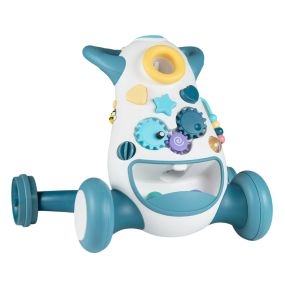 Andador Montessori bebé azul con música, luces, clasificador de formas, engranajes y almacenamiento trasero
