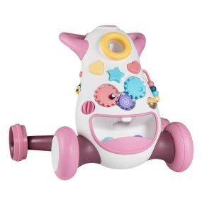 Andador Montessori para bebé rosa con música, luces, clasificador de formas, engranajes y almacenamiento trasero
