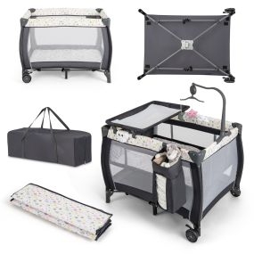 Cuna de viaje plegable 3 en 1 para bebés con cambiador, colchón y moisés 125 x 65 x 76 cm multicolor