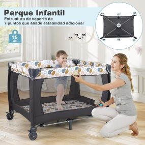 Cuna plegable portátil parque infantil con mecedora cambiador barra de juguetes caja de música y bolsa de transporte azul