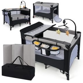 Cuna de Bebé 6 en 1 con Mesa de Cambio Colchón y Bolsa de Transporte para Bebés Desde Nacimiento Hasta 15 kg 110 x 76 x 76 cm Gris Claro