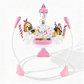 Centro de actividades bebé con saltador 6 juguetes luces música 3 alturas ajustables rosa