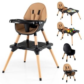 Trona convertible 6 en 1 para bebés y niños pequeños con arnés, bandeja extraíble, café y negro