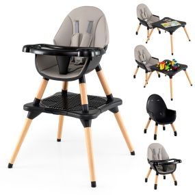 Trona convertible 6 en 1 para bebés y niños pequeños con arnés, bandeja extraíble, gris y negro