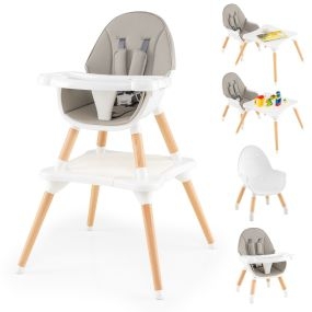 Trona convertible 6 en 1 para bebés y niños pequeños con arnés, bandeja extraíble gris y blanco