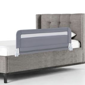Barandilla de cama para niños pequeños plegable de 100 cm con funda lavable y correa de seguridad gris