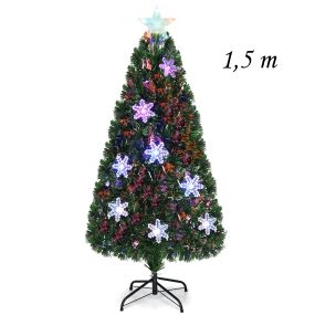Árbol de Navidad artificial de 1,5 m en PVC con base e iluminación de fibra de vidrio cambiante de color