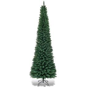 Árbol de Navidad verde de 270 cm con 1500 ramas de PVC, estructura con bisagras y base de metal
