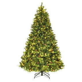 Árbol de Navidad artificial 2,25 m con iluminación y soporte verde