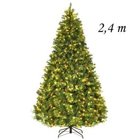 Árbol de Navidad artificial 2,4 m con iluminación y soporte verde
