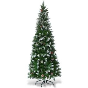 Árbol de Navidad de 1,8 m con 630 ramas de PVC y base de metal resistente verde