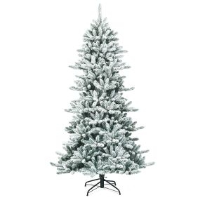 Árbol de Navidad artificial nevado 210 cm en PVC con piñas blancas, 1108 puntas y base de hierro verde
