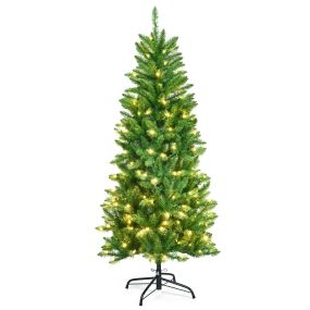 Árbol de Navidad iluminado de 1,5 m verde con 300 ramas y 150 luces blancas y cálidas