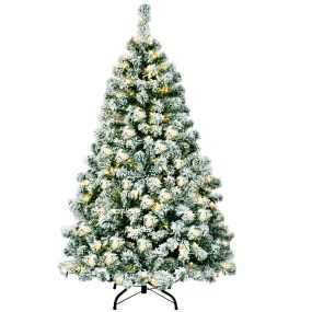 Árbol de Navidad artificial pino nevado de 135 cm con 200 luces LED y base plegable de metal
