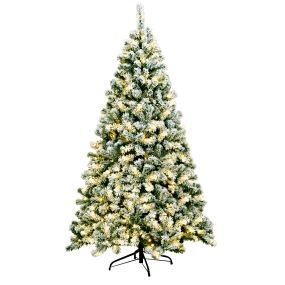 Árbol de Navidad artificial pino nevado iluminado 180 cm con 250 luces LED y base plegable de metal