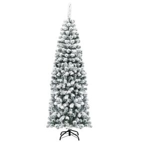 Árbol de Navidad artificial nevado de 180 cm, 500 puntas, agujas de PVC, soporte de metal