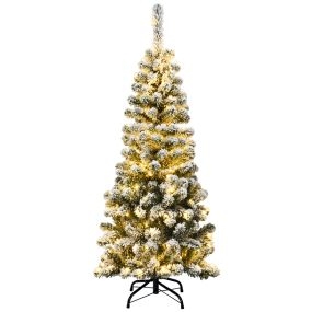Árbol de Navidad nevado de 1,4 m con 150 luces LED cálidas, 242 ramas y base plegable de metal