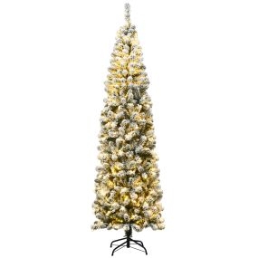 Árbol de Navidad nevado iluminado 225 cm con 350 luces LED cálidas, 641 ramas y base plegable de metal