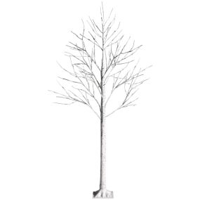 Árbol de Navidad artificial iluminado de 180 cm para escritorio con ramas de abedul y 96 luces LED blancas