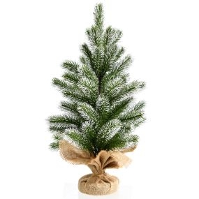 Mini árbol de Navidad de escritorio 50 cm artificial en PE con base de cemento y paño de lino