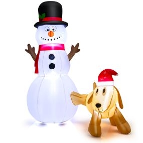 Decoración navideña inflable muñeco de nieve y perro 180 cm con luces LED blanco y amarillo