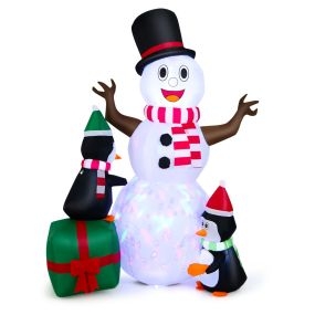 Muñeco de nieve inflable de 180 cm con pingüinos y luces LED para jardín navideño