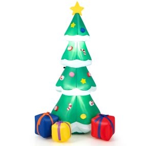 Árbol de Navidad inflable 180 cm con 3 cajas de regalo, luces LED, bolsa de arena y estacas