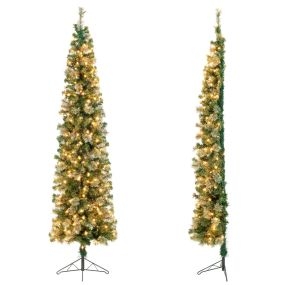 Árbol de Navidad de 2,1 m con 403 ramas, 150 luces LED y soporte metálico plegable verde