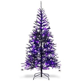Árbol artificial decorativo de 183 cm con 250 luces LED y 791 puntas, negro