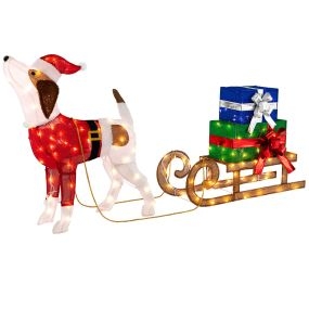 Decoración navideña iluminada perro trineo y cajas de regalo con 170 luces LED