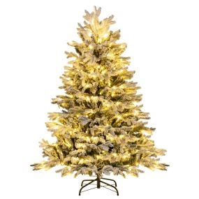Árbol de Navidad artificial 135 cm con luces LED blancas cálidas y base, montaje fácil