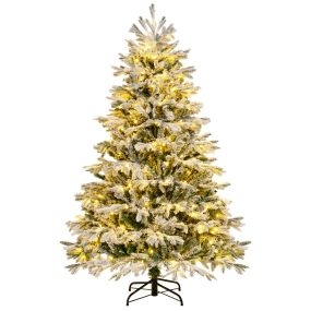 Árbol de Navidad artificial 180 cm con luces LED blancas cálidas y base de montaje fácil