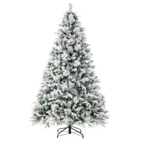 Árbol de Navidad nevado 210 cm con luces LED incorporadas, 320 luces, 8 modos, 1270 puntas PVC y PE verde y blanco