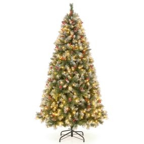Árbol de Navidad artificial 195 cm con luces LED blancas cálidas 8 modos verde y blanco